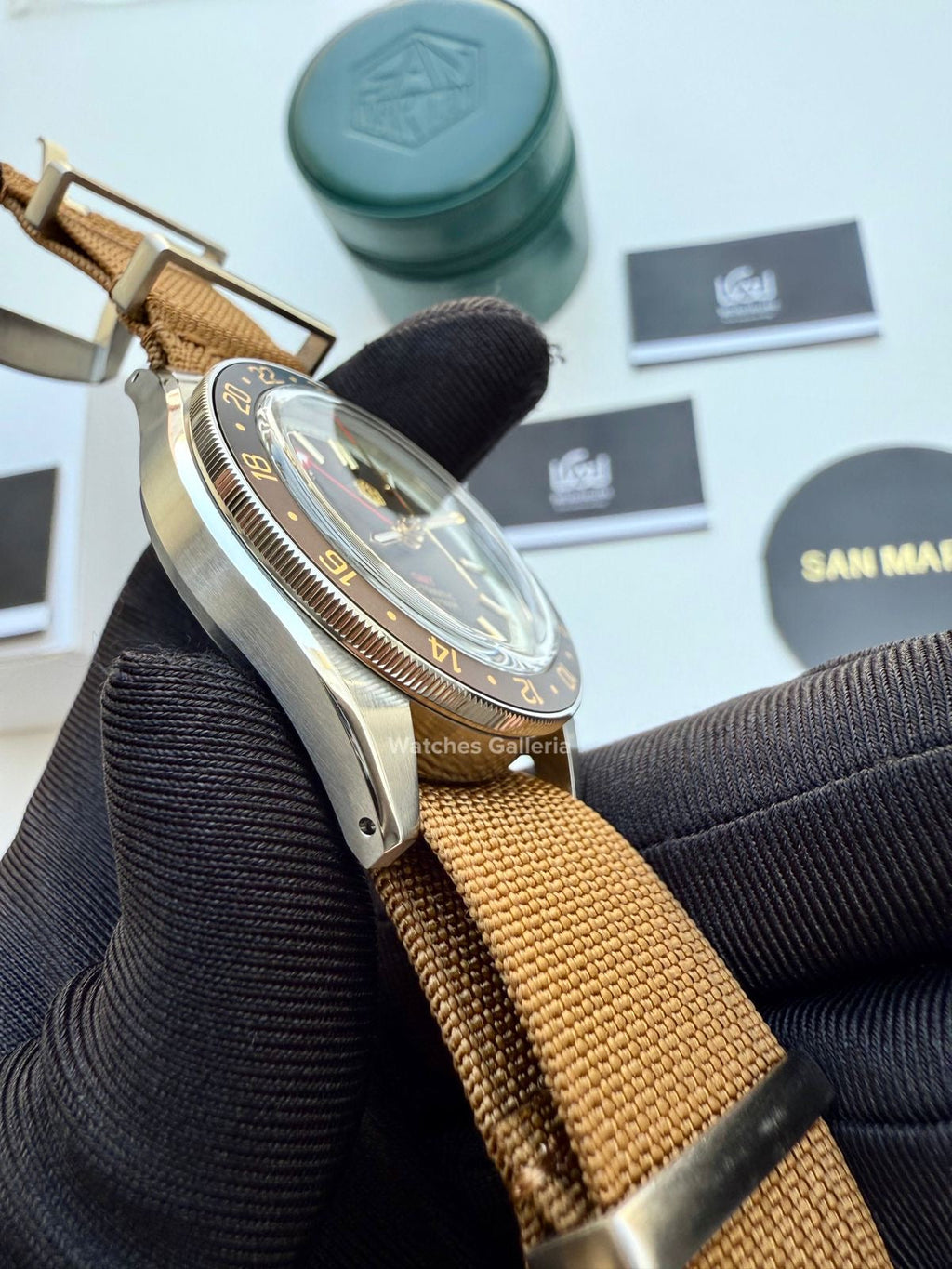 San Martin GMT RootBeer Automatic (Khaki Nato Straps) SN0116 Watches Galleria