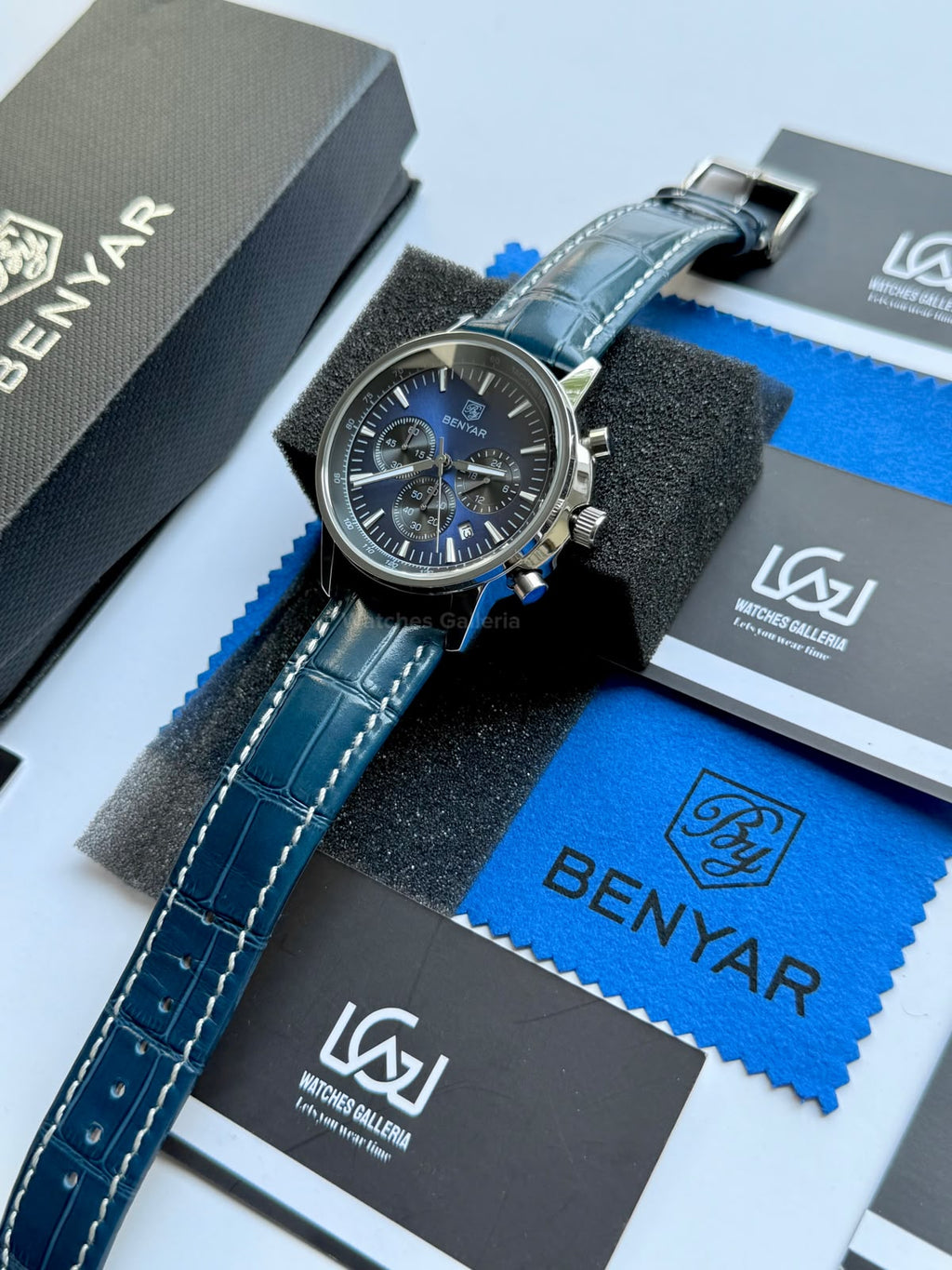 Benyar BY5213 Blue Men’s Luxury Quartz Leather Strap Watch – Waterproof Stainless Steel Analog Wrist Watch with Luminous Hands | Original Benyar Pakistan | Watches Galleria