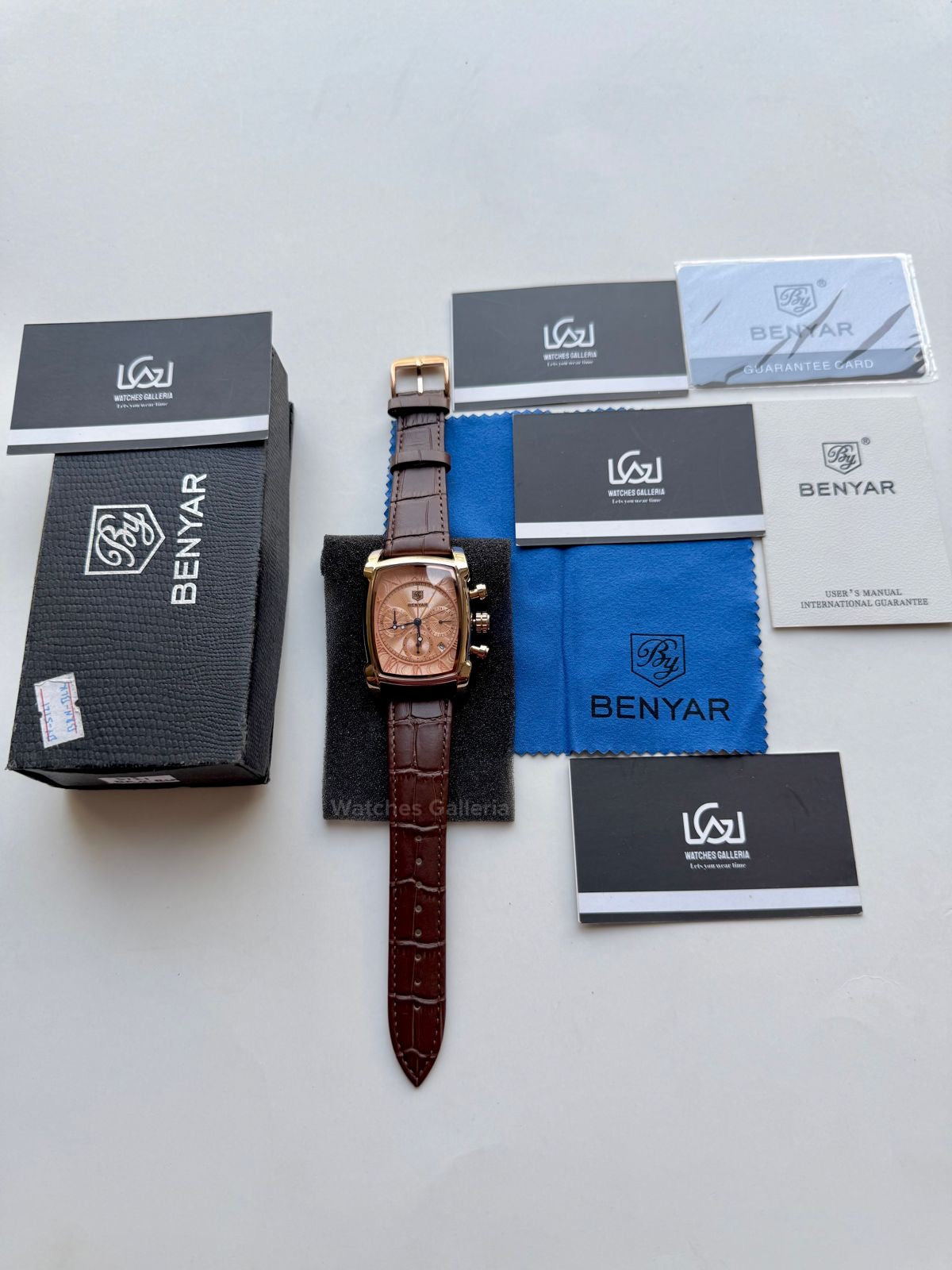 Benyar BY5113 Square Chronograph (Brown/Rose Gold) Benyar Watch Pakistan