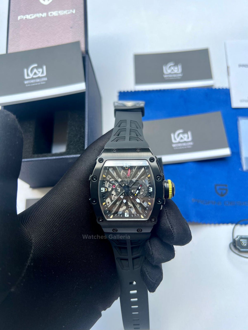 Pagani Design Tonneau Skeleton Watch Quartz (Black Black) PD1738 Watches Galleria