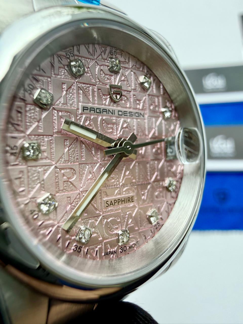 Pagani Design PD1794L Ladies Oyster Perpetual Date Pink Dial Watch in Pakistan – 31mm Elegant Stainless Steel Quartz Luxury Watch