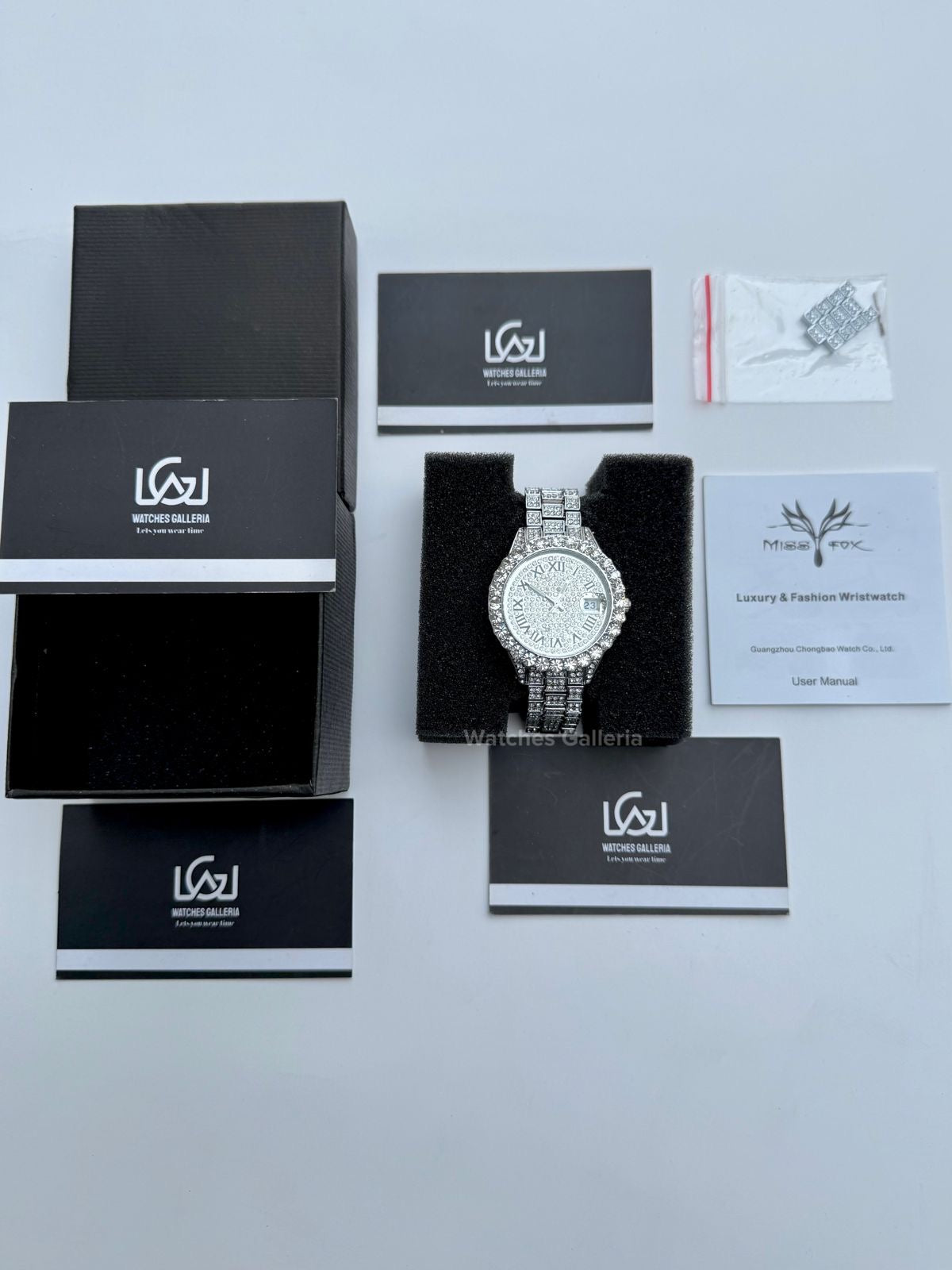 Miss fox 3035 Iced Out Royal Oak Ladies Watch Quartz (Silver)