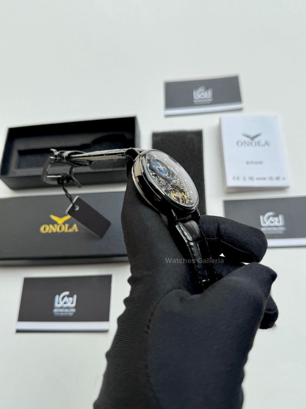 Onola Moonphase Flywheel Skeleton Watch Automatic (Black) ON6836 Watches Galleria