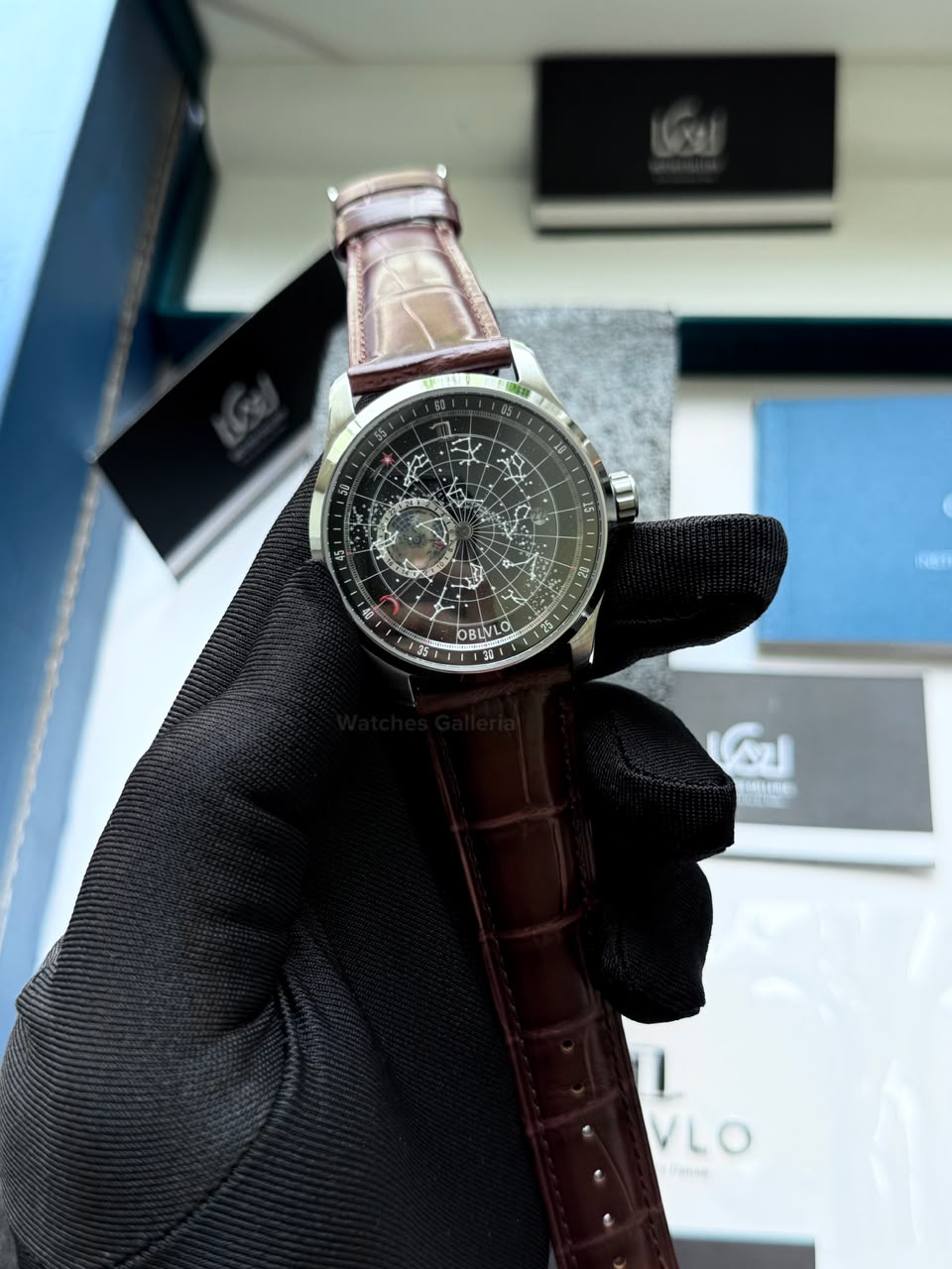 OBLVLO GC (Brown Silver Black) Grand Complications Celestial Automatic Watch Brown & Black Dial with Rose Gold Details, Moving Constellation & Earth Display – OBLVLOGC | Oblvlo