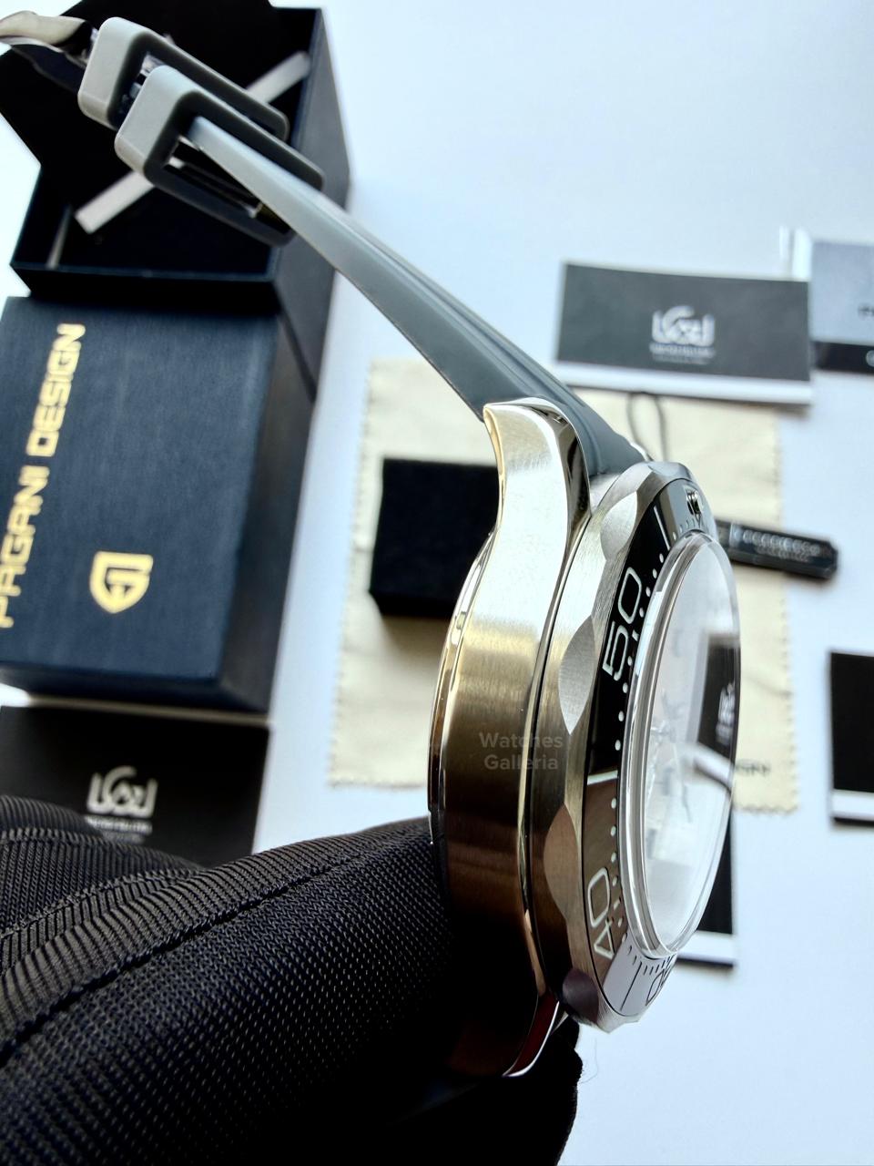 Pagani Design PD1685 Grey Silicon Seamaster Diver White Automatic Watch – 200M Sapphire Crystal NH35A/Miyota Luxury Dive Watch in Pakistan | Watches Galleria