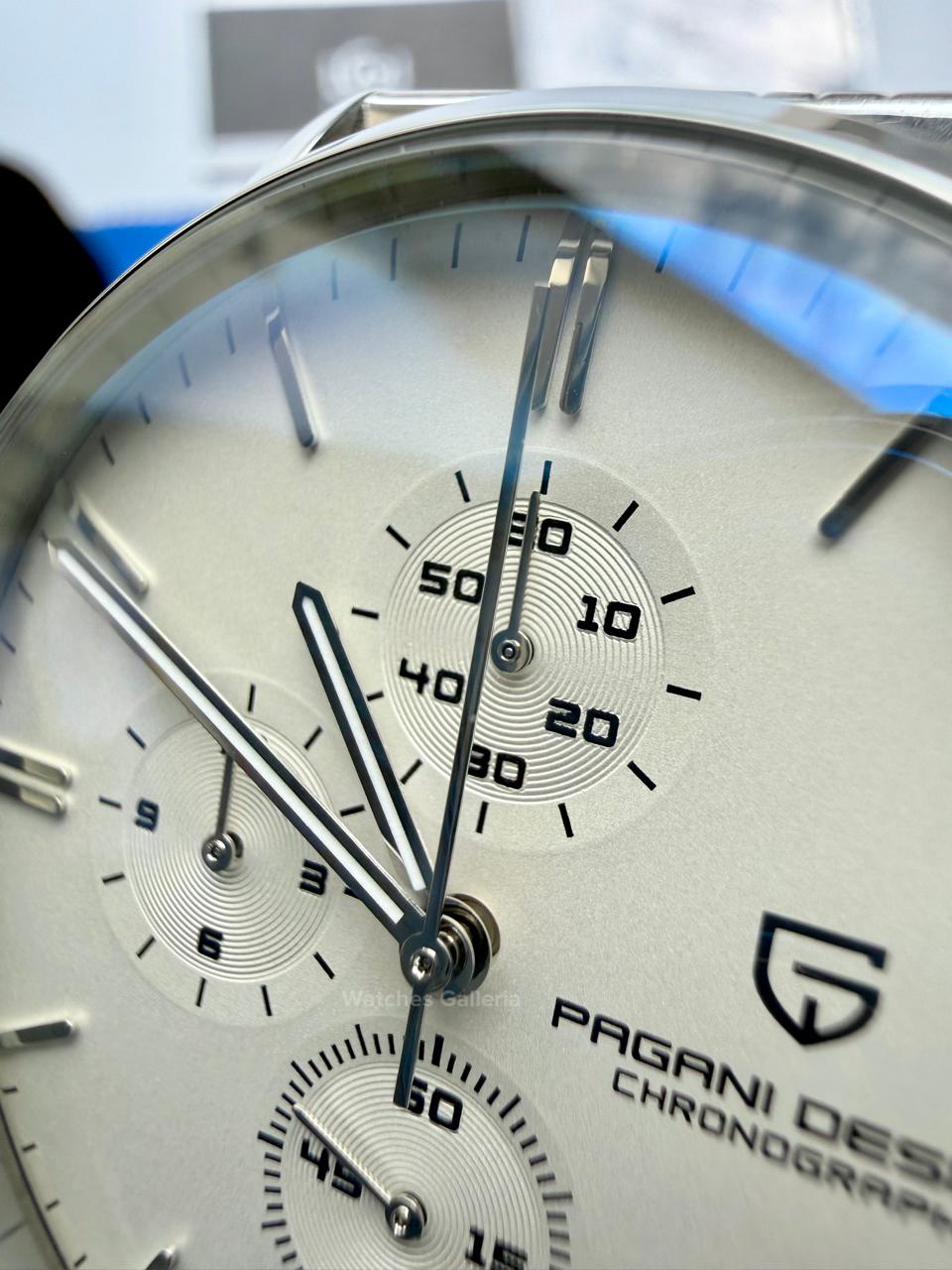 Pagani Design PD2720K Pilot Watch Silver SS | Flight Chronograph 46.5mm Seiko VK67 Mecha Quartz Leather Strap