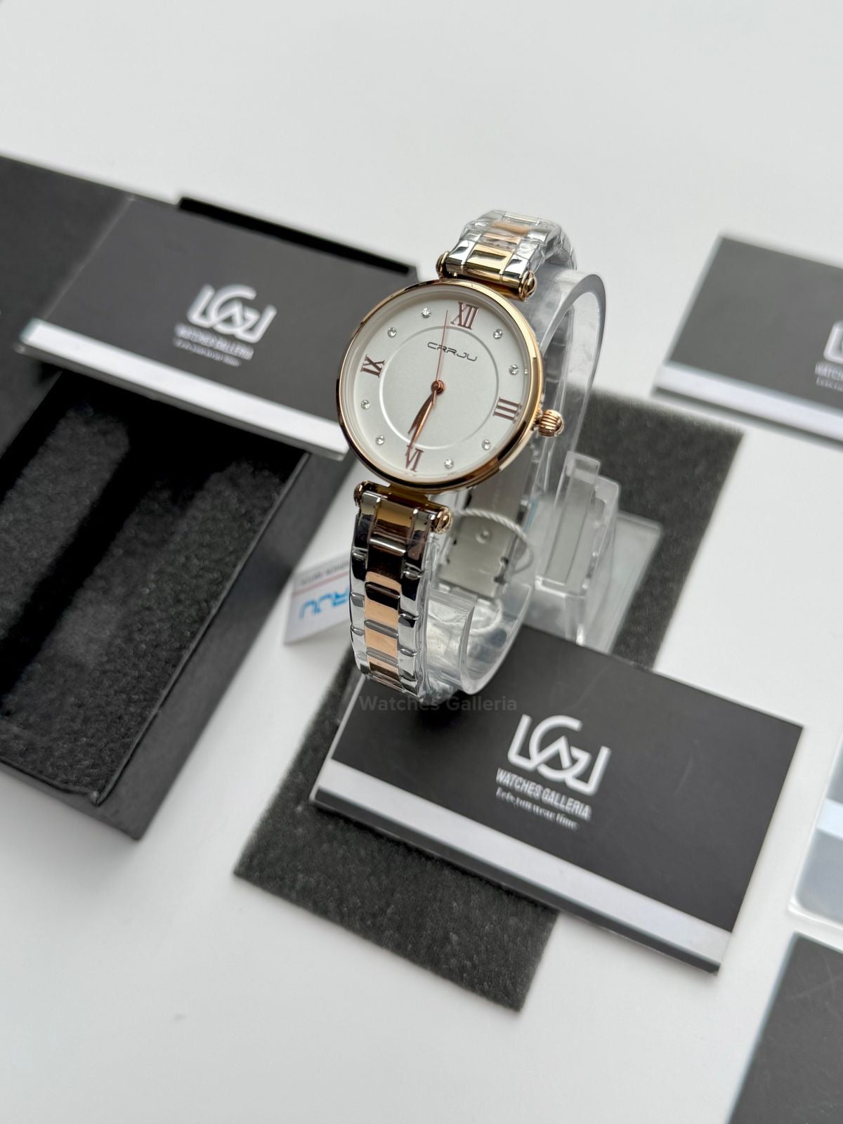 Crrju 2178 Ladies Watch Quartz (White/Rose Gold) CRRJU Watch Pakistan