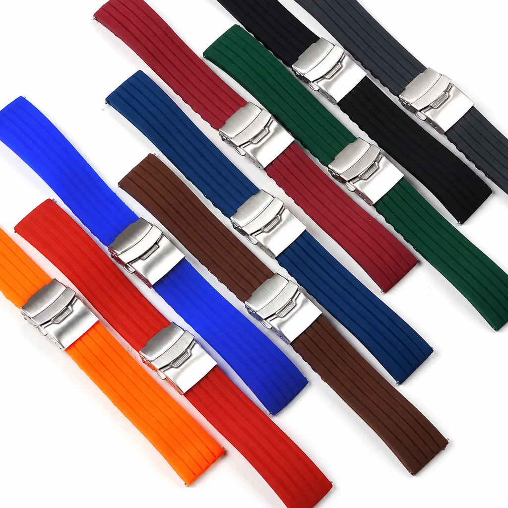 Silicone Watch Strap with Master Lock Clasp & Quick Release Pin – 20mm / 22mm Waterproof Replacement Watch Band