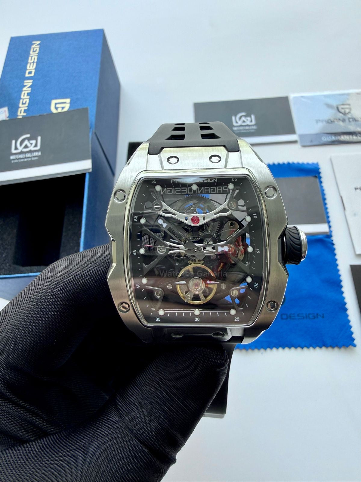 Pagani Design PDys018 Tonneau Skeleton Silver Black 42mm Automatic – Sapphire Crystal | Flywheel | 36H Power Reserve