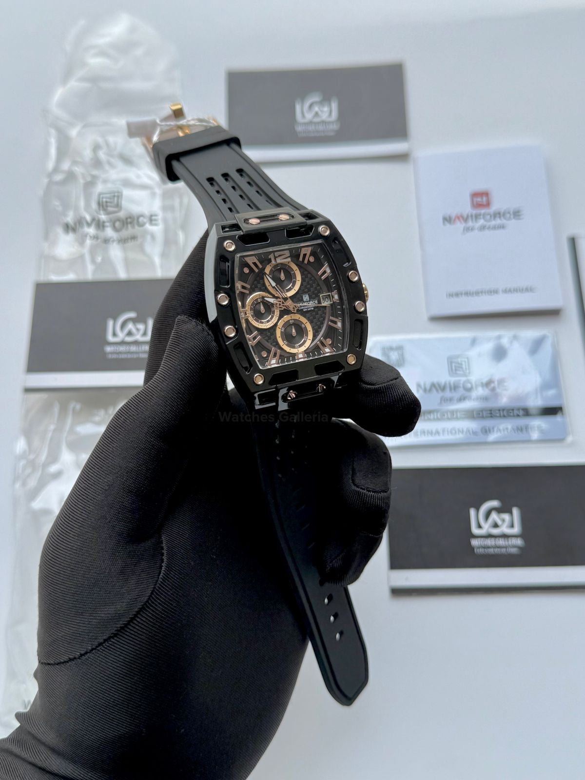 Naviforce NF7105 Tonneau (Black/Rose Gold) Naviforce Watch Pakistan