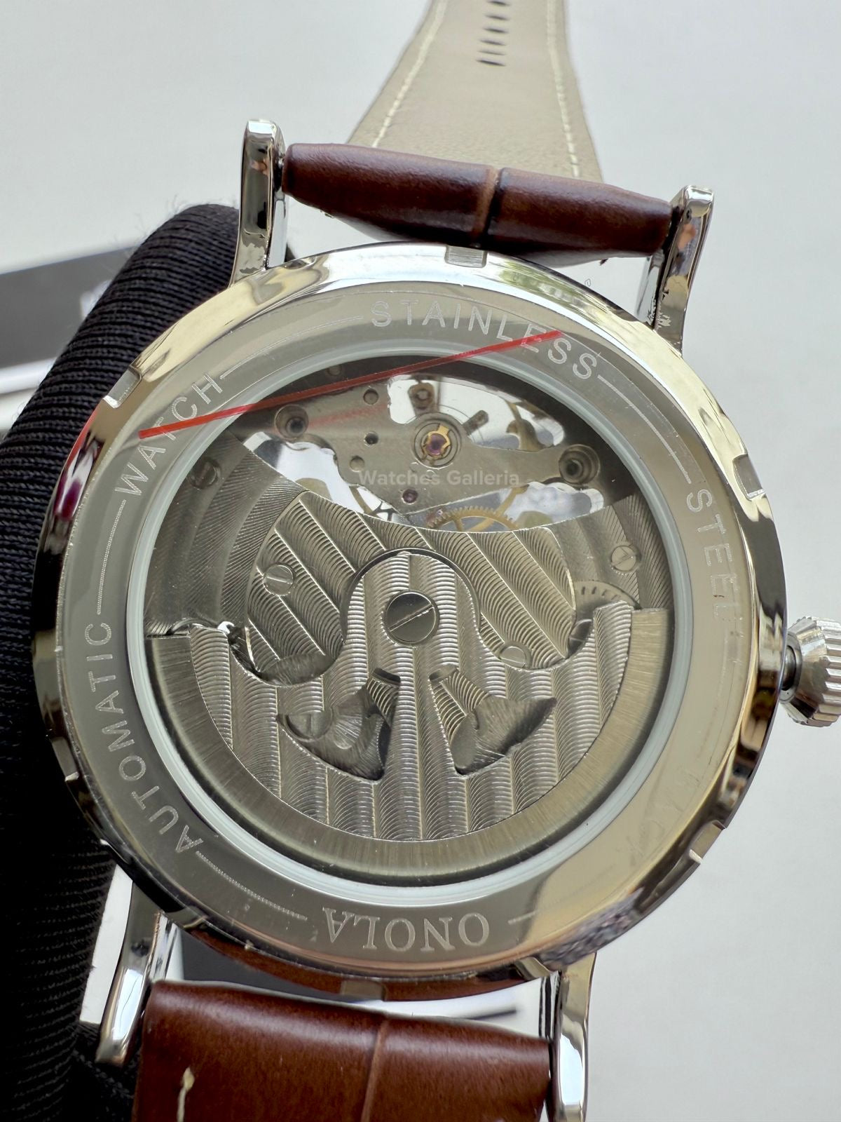 Onola Moonphase Flywheel Skeleton Watch Automatic (Brown-Silver) ON6836 Watches Galleria