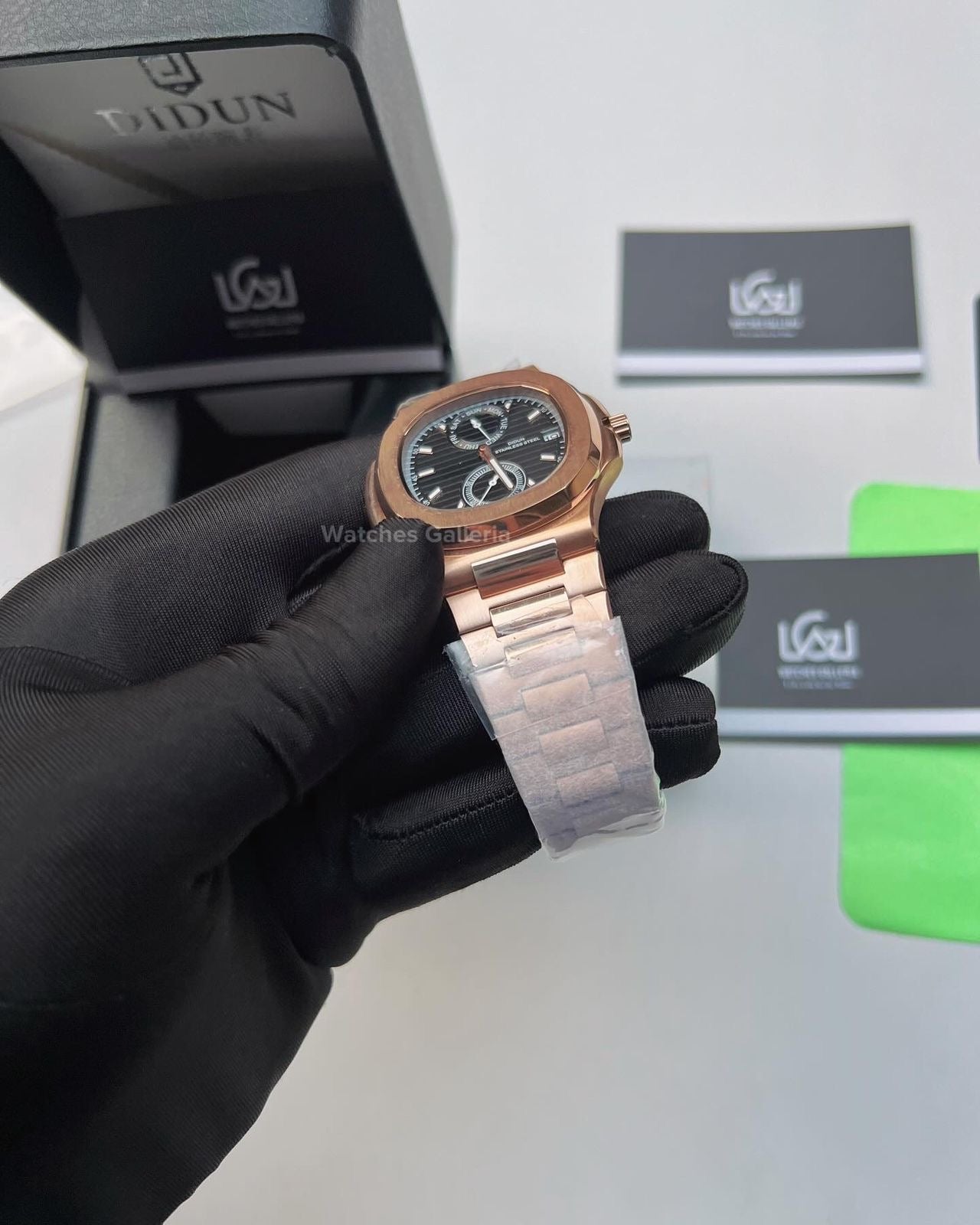 Didun Nautilus Date Day Quartz (Rose Gold w/ Black) PD49 Watches Galleria