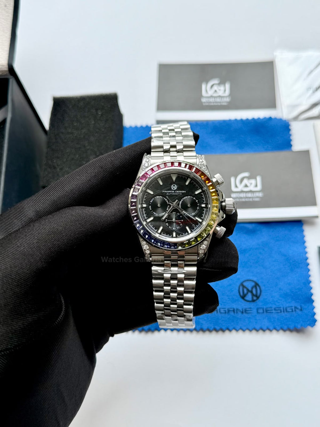 Pagani Design PG1666 Daytona Rainbow Limited Edition Black Automatic Chronograph Watch | 40mm Sapphire Crystal | HZ2196G Movement | 100M Water Resistant
