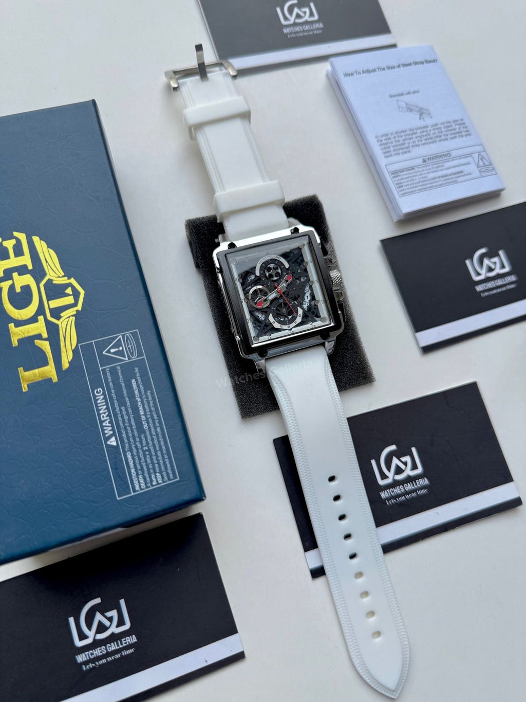 Lige Watch LG8935 Square Chronograph (Silver/White) Lige Watch Pakistan