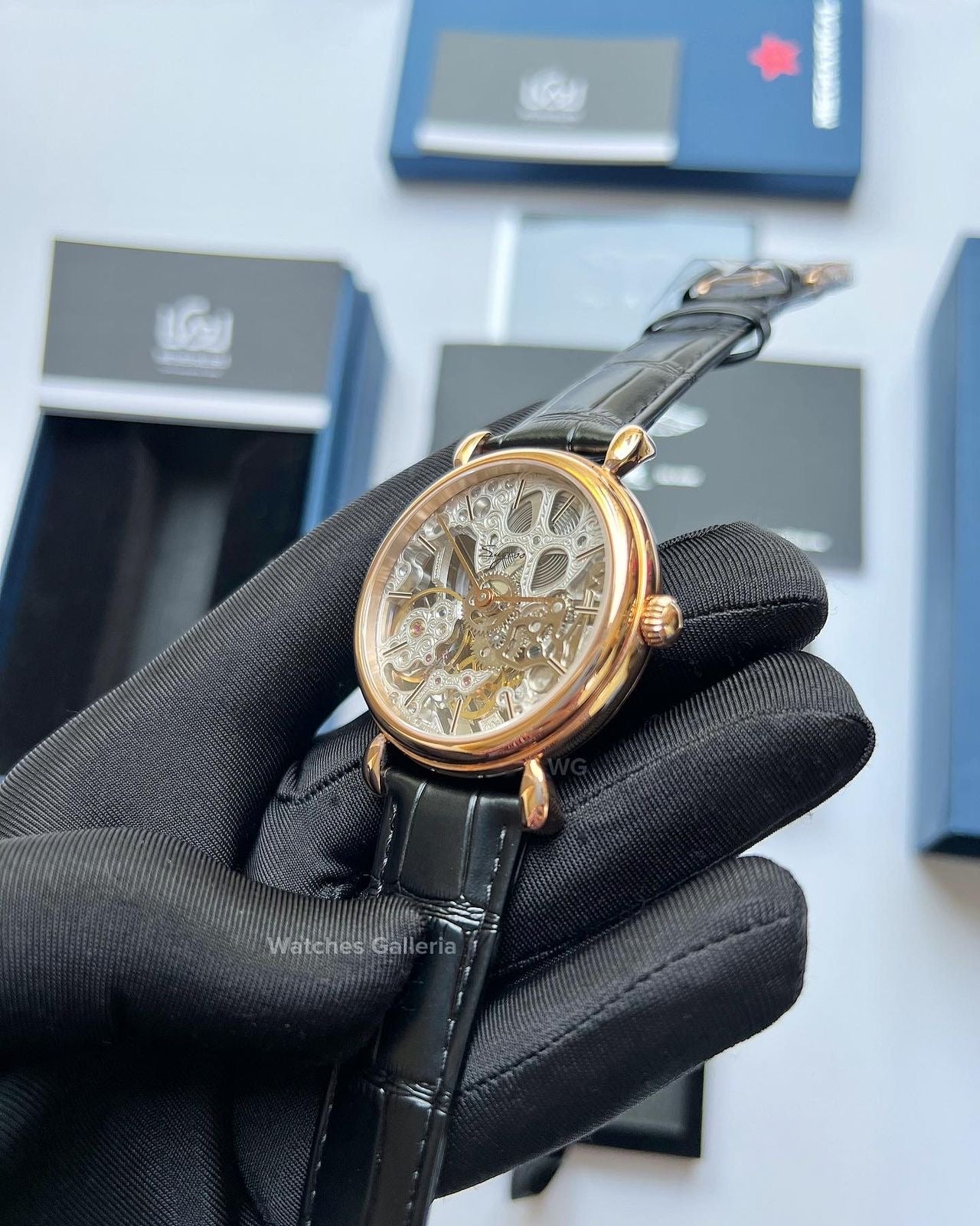 Sugess Skeleton Slimmaster Manual Wind (Black w/ Rose Gold) SU3600 (Discontinued)