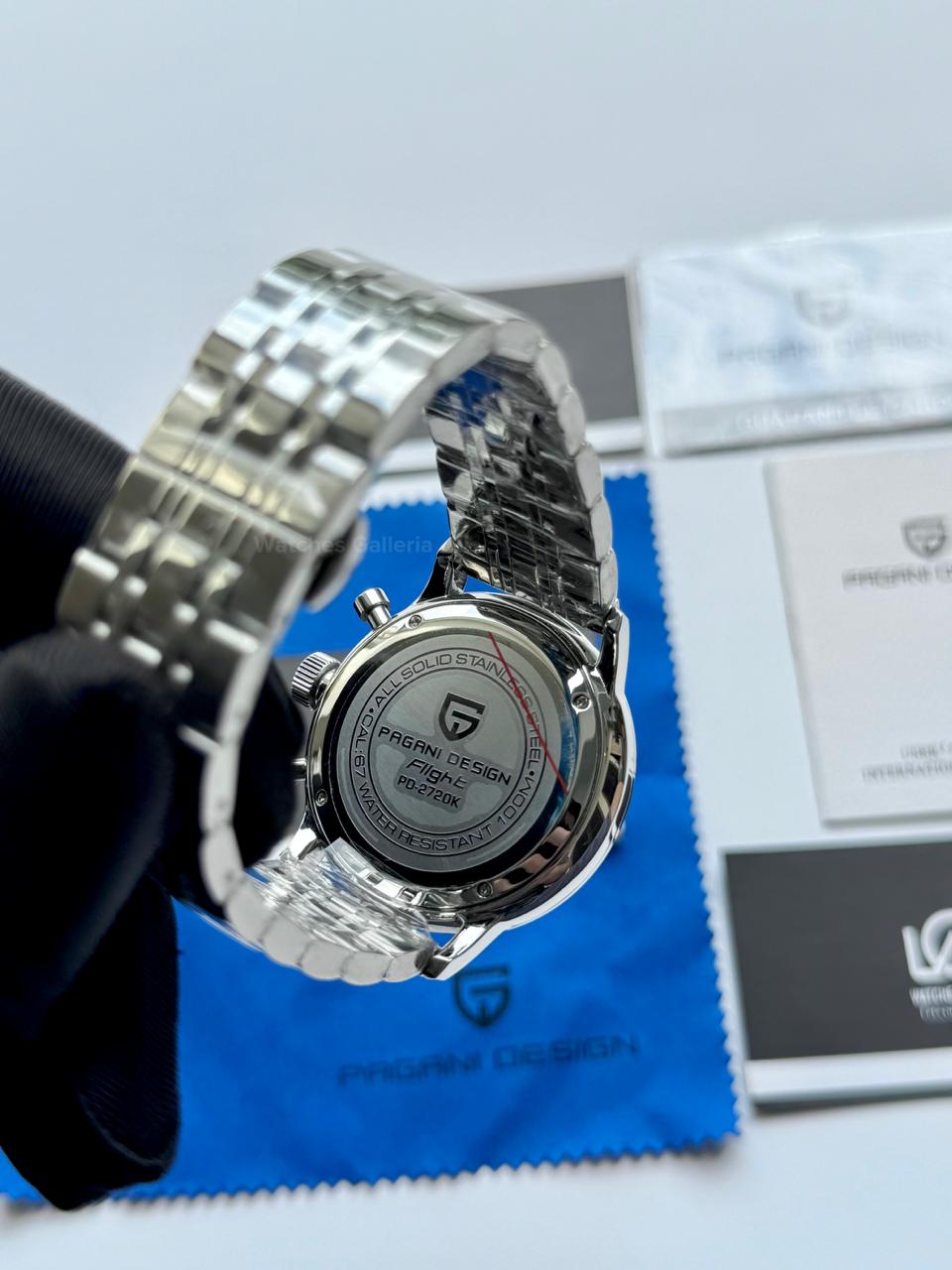 Pagani Design PD2720K Pilot Watch Silver SS | Flight Chronograph 46.5mm Seiko VK67 Mecha Quartz Leather Strap