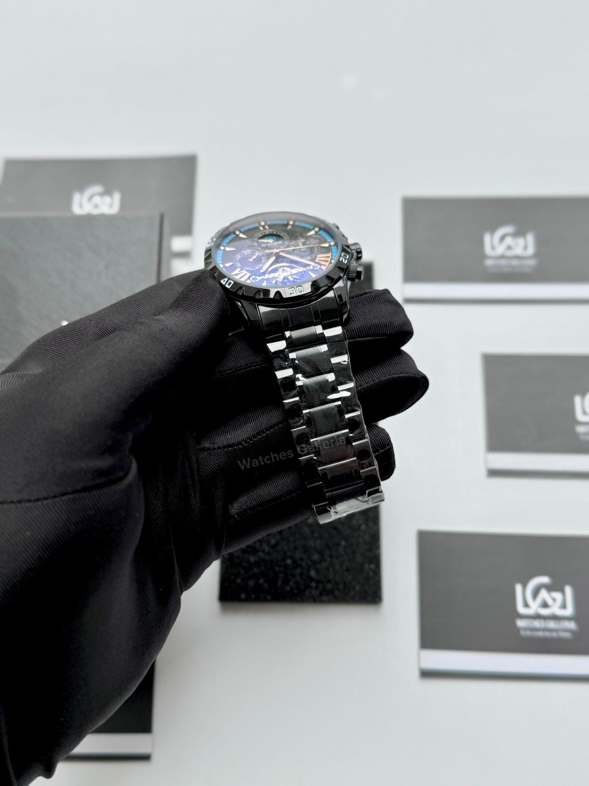Glenaw GL8919B Moonphase Flywheel Automatic Watch – Black Blue Dial | Luxury Automatic Wristwatch for Men | Glenaw Watches in Pakistan