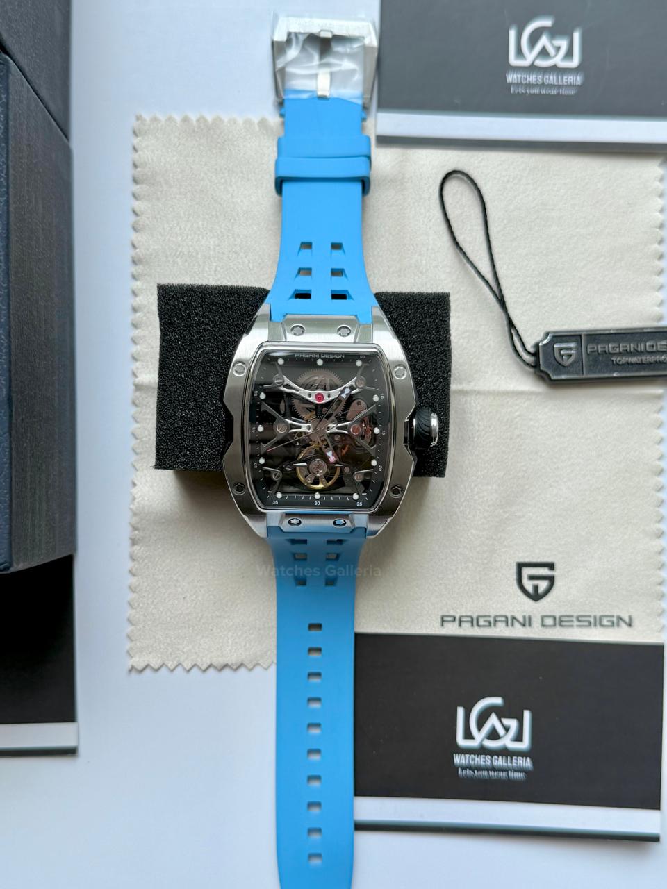 Pagani Design PDYS018 Ice Blue Tonneau Skeleton Silver Ice Blue Automatic Watch | Sapphire Crystal | SX5021 Movement | 50M Waterproof | Pakistan