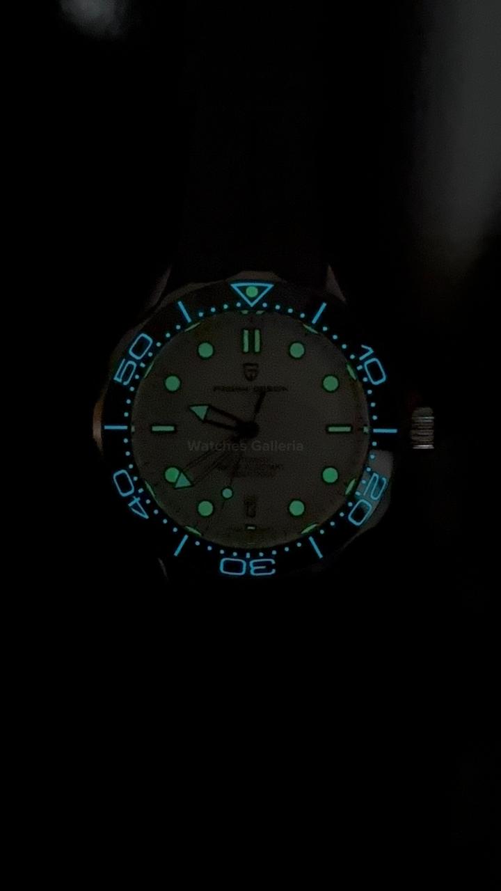 Pagani Design PD1685 Grey Silicon Seamaster Diver White Automatic Watch – 200M Sapphire Crystal NH35A/Miyota Luxury Dive Watch in Pakistan | Watches Galleria