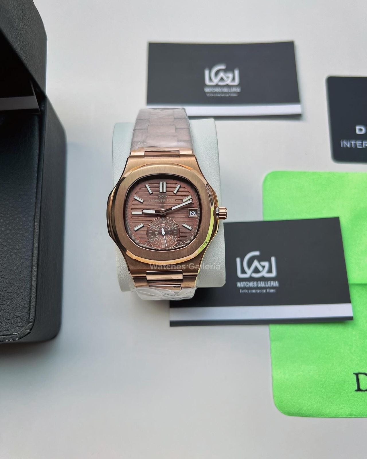 Didun Nautilus Date Day Quartz (Rose Gold w/ Black) PD49 Watches Galleria
