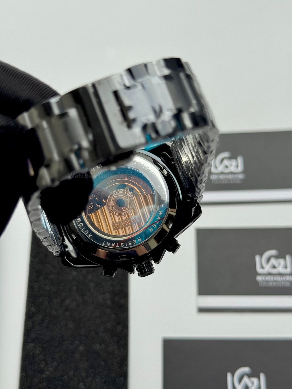 Glenaw GL8919B Moonphase Flywheel Automatic Watch – Black Blue Dial | Luxury Automatic Wristwatch for Men | Glenaw Watches Pakistan