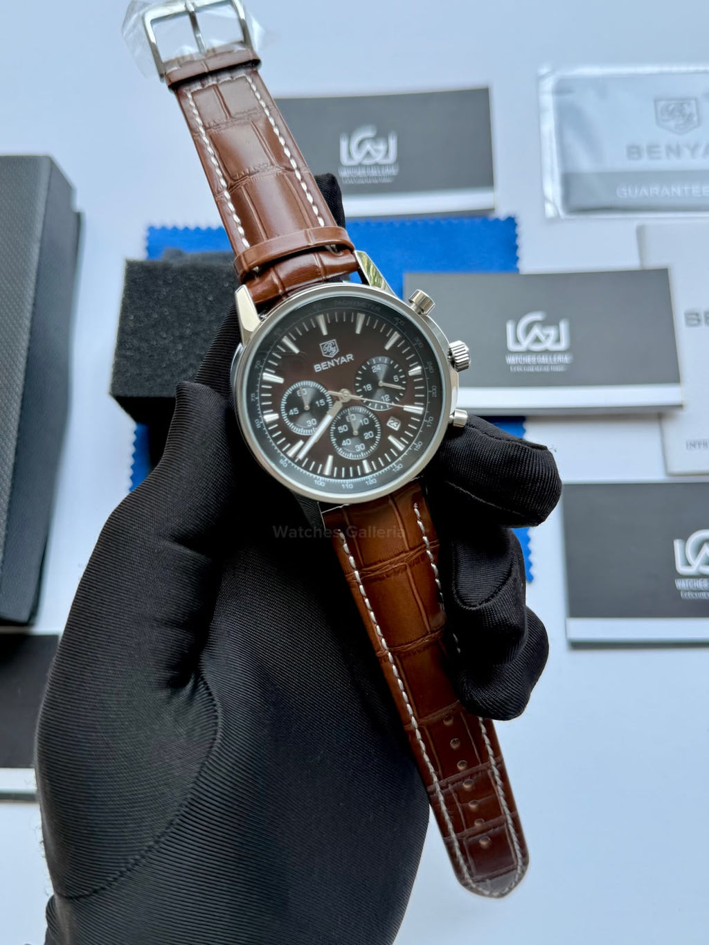 Benyar BY5213 Brown Men’s Luxury Quartz Leather Strap Watch – Waterproof Stainless Steel Analog Wrist Watch with Luminous Hands | Original Benyar Pakistan | Watches Galleria