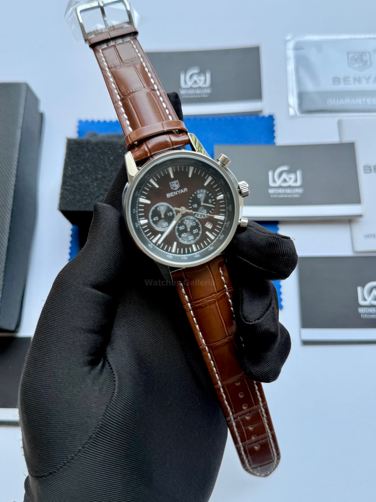 Benyar BY5213 Brown Men’s Luxury Quartz Leather Strap Watch – Waterproof Stainless Steel Analog Wrist Watch with Luminous Hands | Original Benyar Pakistan | Watches Galleria