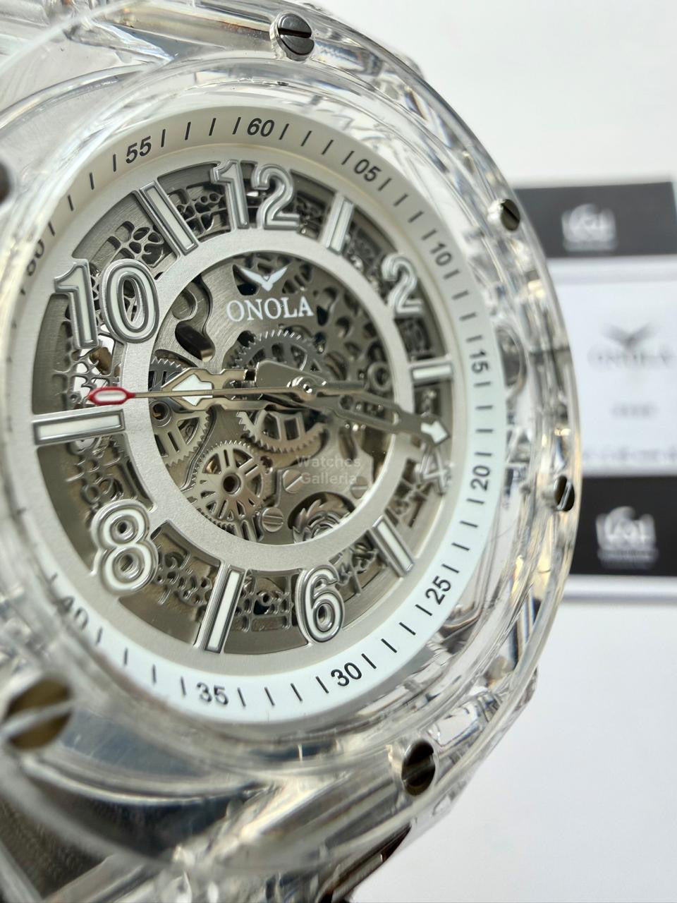 Onola ON3836 Oak Skeleton White Automatic Watch – 49mm Transparent Dial, Bold Sport Design, Pakistan Edition
