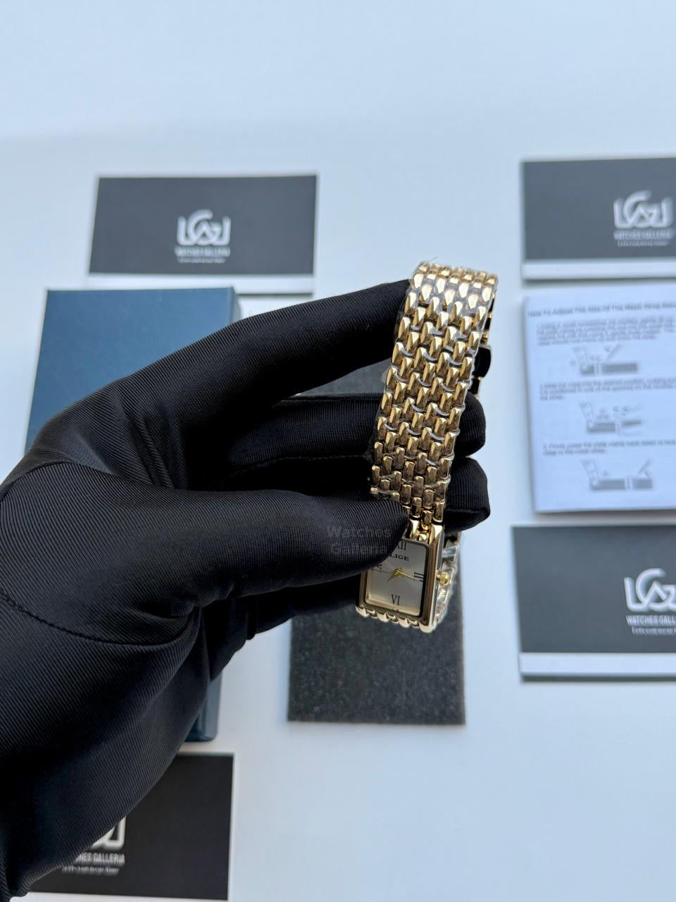 Lige 89156 Tank Women Watch Quartz (Gold/White) Lige Women Watch