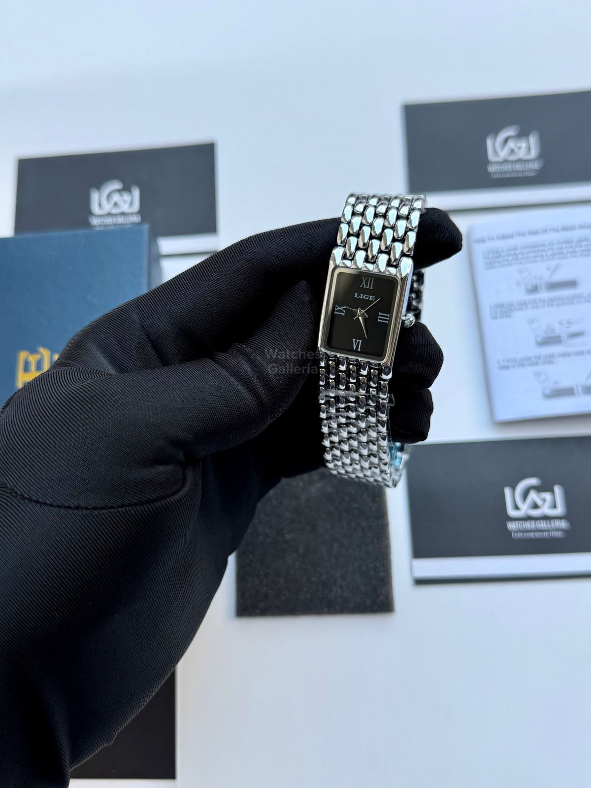 Lige 89156 Tank Women Watch Quartz (Silver/Black) Lige Women Watch