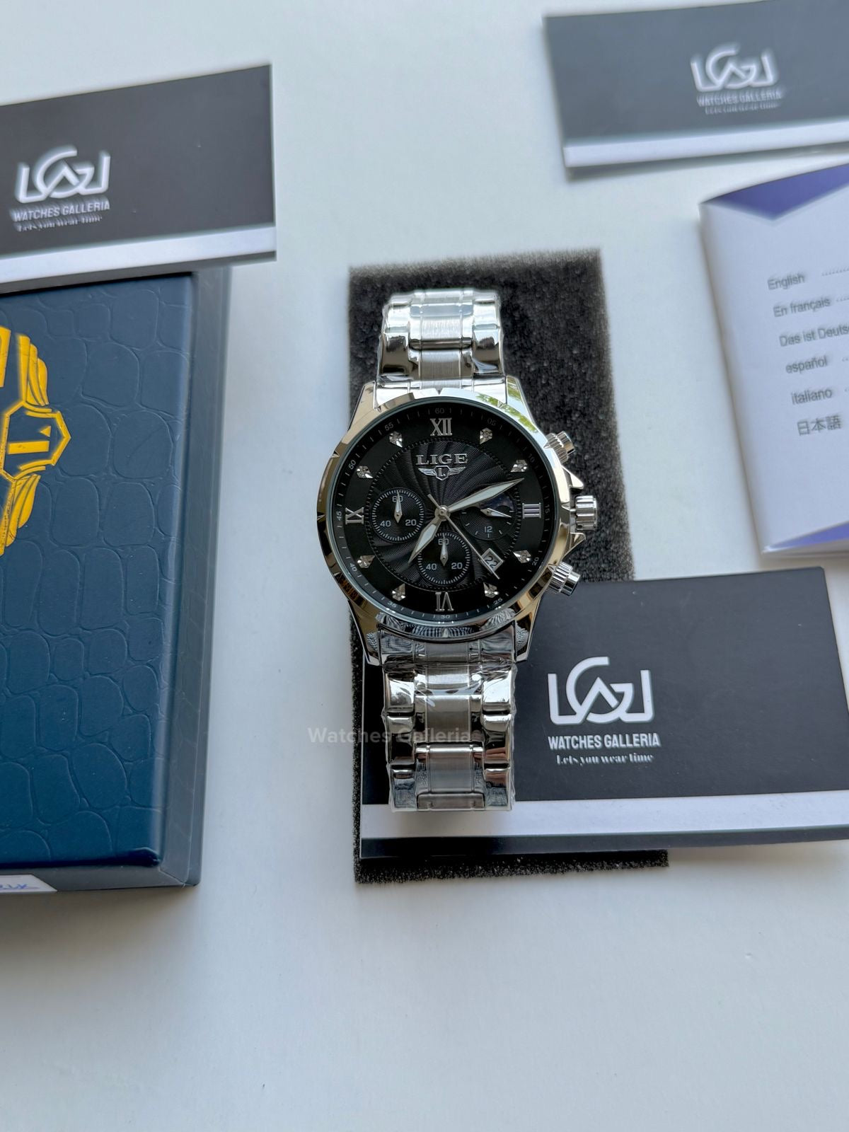 Lige Moonphase Chronograph Quartz (Black) lige89146 Watches Galleria