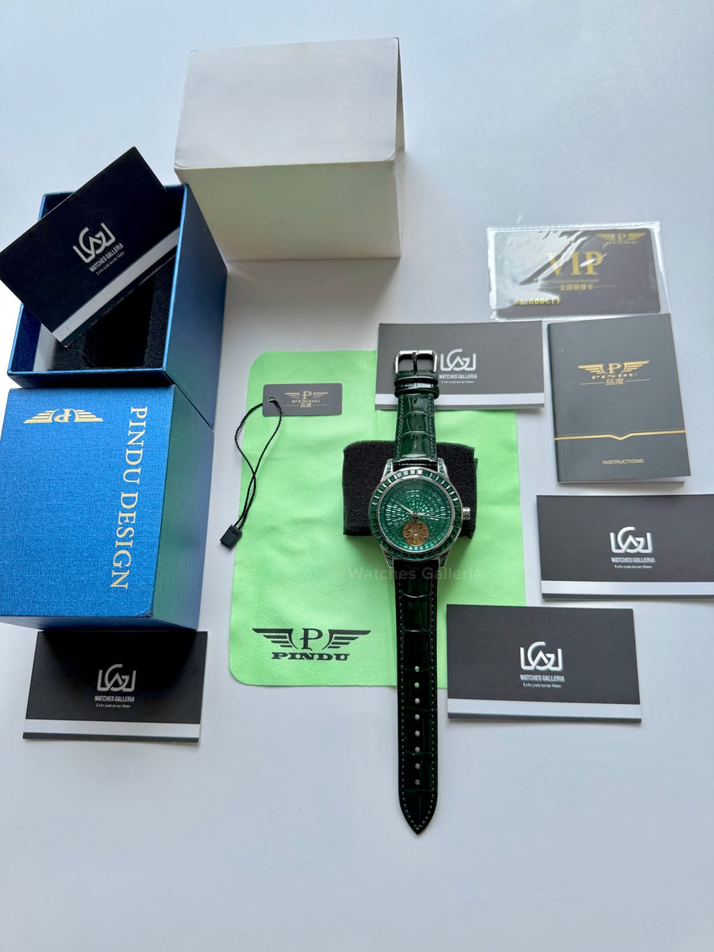 Pindu 5037 Green Diamonds Hand Encrusted Diamond Automatic Tourbillon Watch for Men | Luxury Mechanical Watch | 43mm Stainless Steel Case
