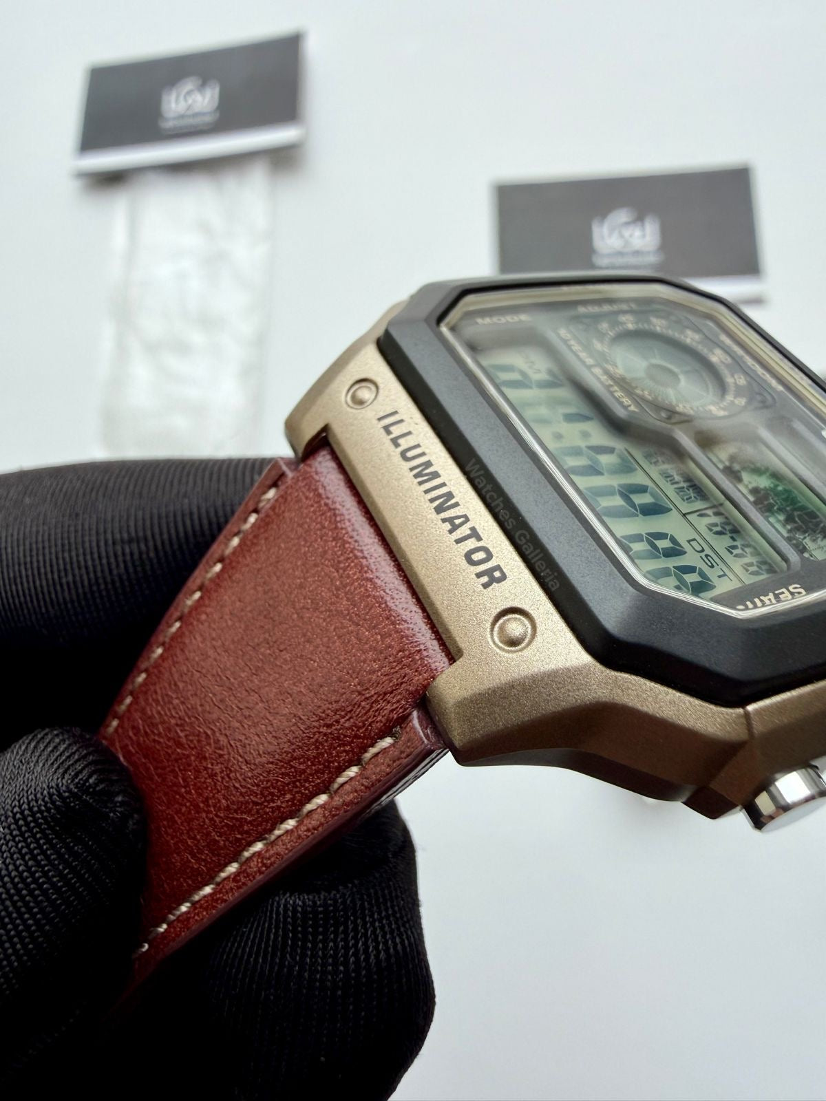 Casio AE-1200WHL-5AVDF World Time Digital Watch Brown Leather Strap 100M Water Resistant – 10 Year Battery