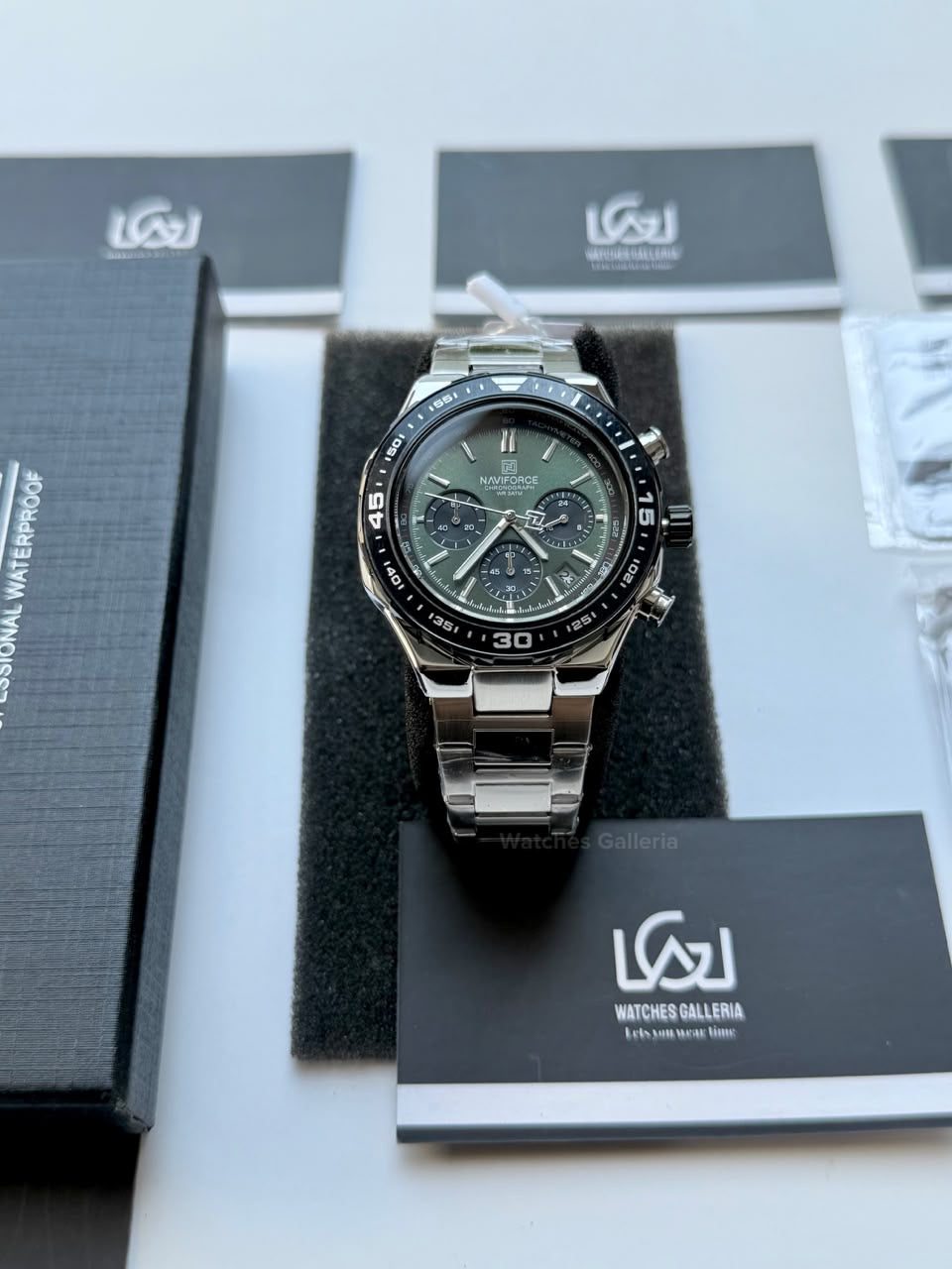 Naviforce NF8049 Watch Pakistan | Naviforce Men Watch | Naviforce Chain Watch | Silver Green Chronograph Watch