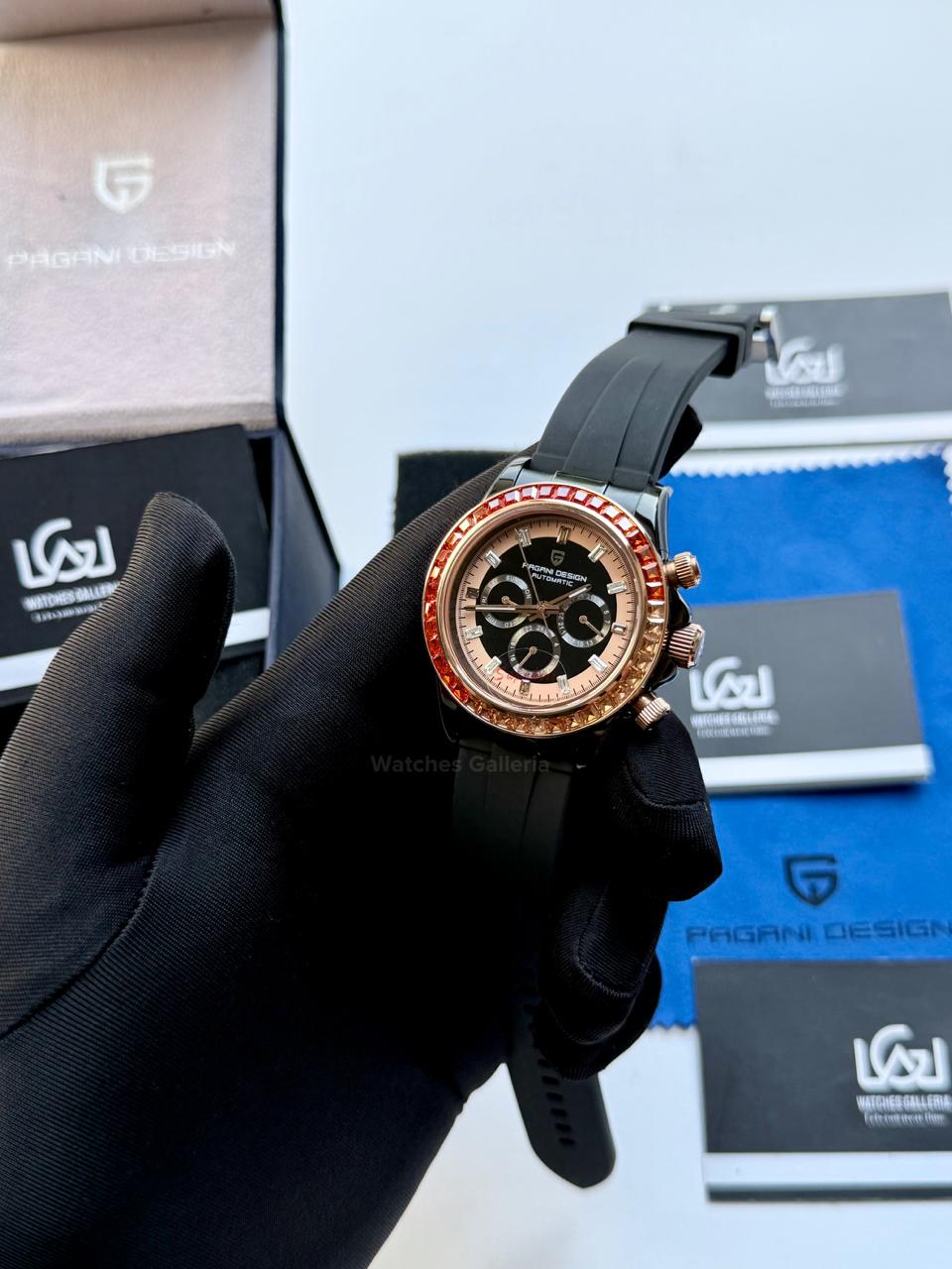 Pagani Design PD1732 Daytona Rainbow Silicon Edition in Pakistan – Luxury Automatic Men’s Watch with Rainbow Bezel, Sapphire Crystal & Exhibition Back