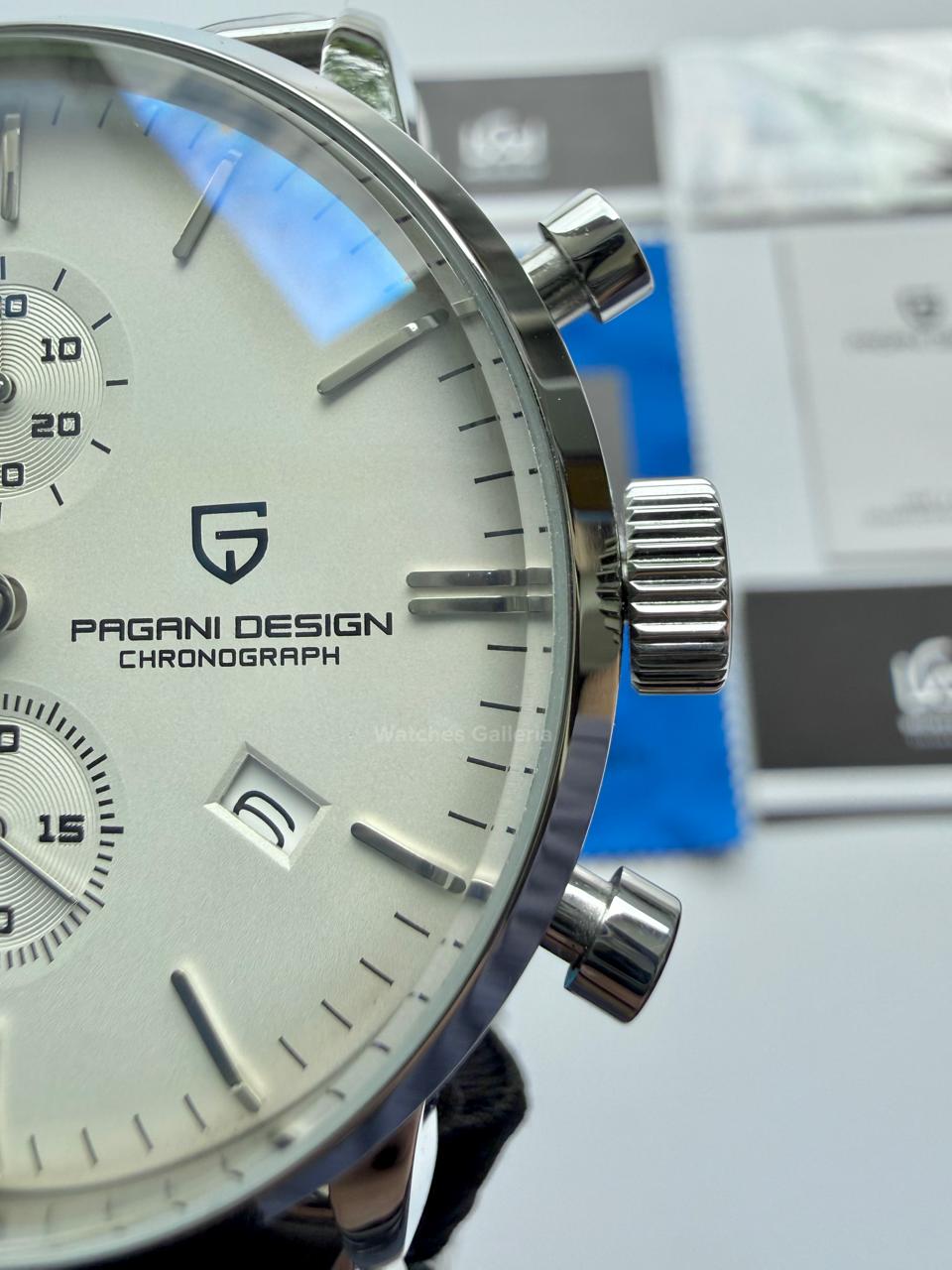 Pagani Design PD2720K Pilot Watch Silver SS | Flight Chronograph 46.5mm Seiko VK67 Mecha Quartz Leather Strap