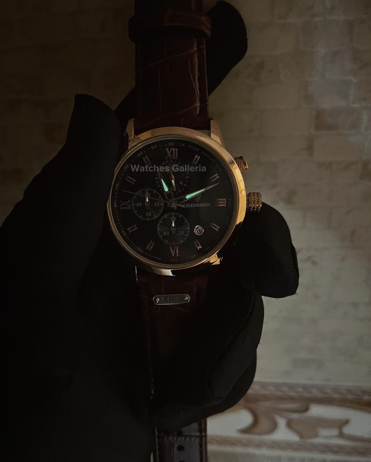 Lige Moonphase Watch (Rose Gold Black) LG8953 Watches Galleria