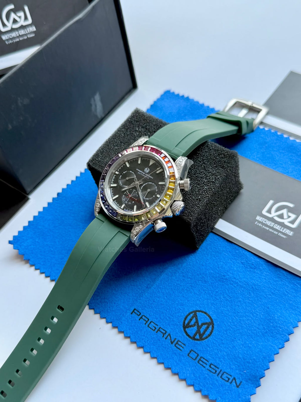 Pagani Design PG1666 Daytona Rainbow Limited Edition Black Automatic Chronograph Watch | 40mm Sapphire Crystal | HZ2196G Movement | 100M Water Resistant