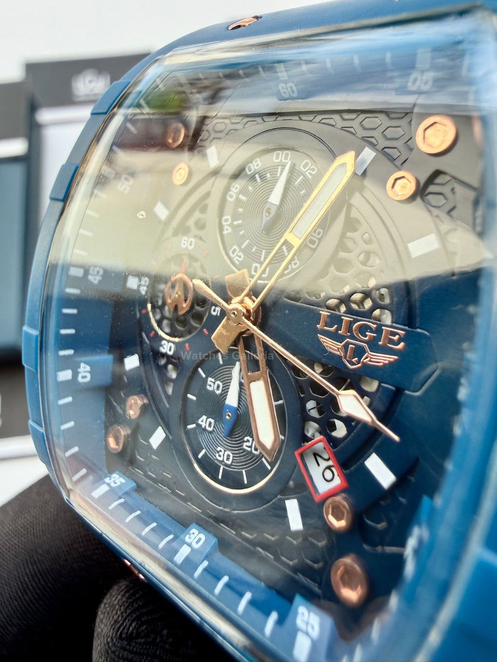 LIGE LG89148 Blue Tonneau Chronograph Watch in Pakistan – Luxury Men’s Quartz Watch with Silicon Strap