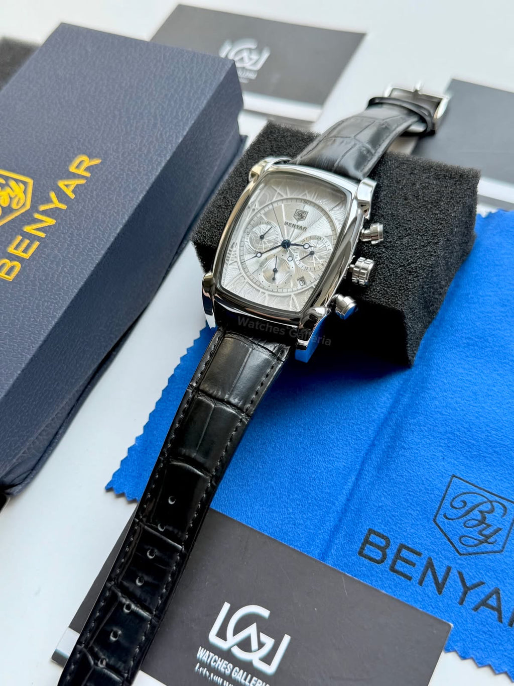 Benyar BY5113LE Square Chronograph Watch in Pakistan – Limited Edition Black White Luxury Men’s Quartz Chronograph Leather Strap Watch