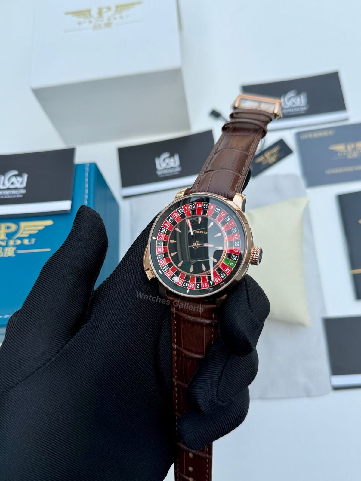 Pindu Design Casino Tourbillon Roulette Button Automatic (Brown) P6628 Watches Galleria