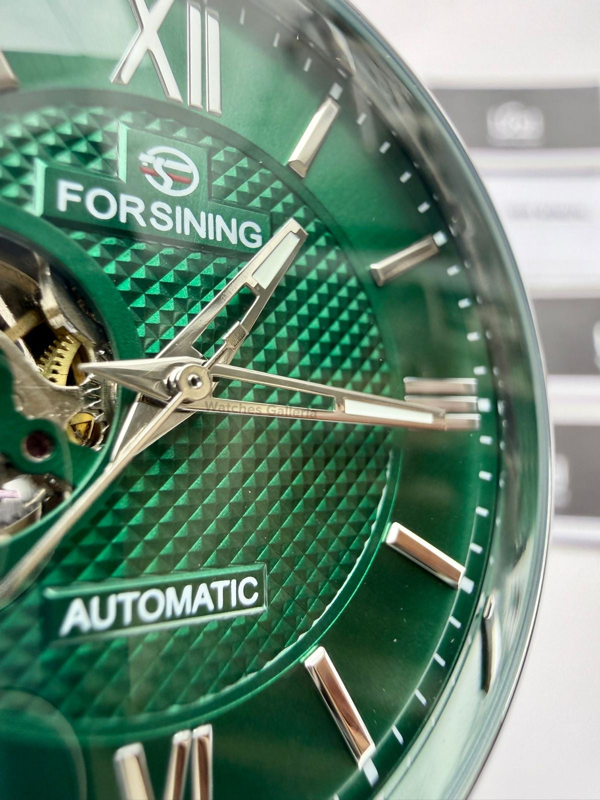 Forsining FS112 Classic Skeleton Automatic Watch – Green Dial | Leather Strap Mechanical Wristwatch for Men