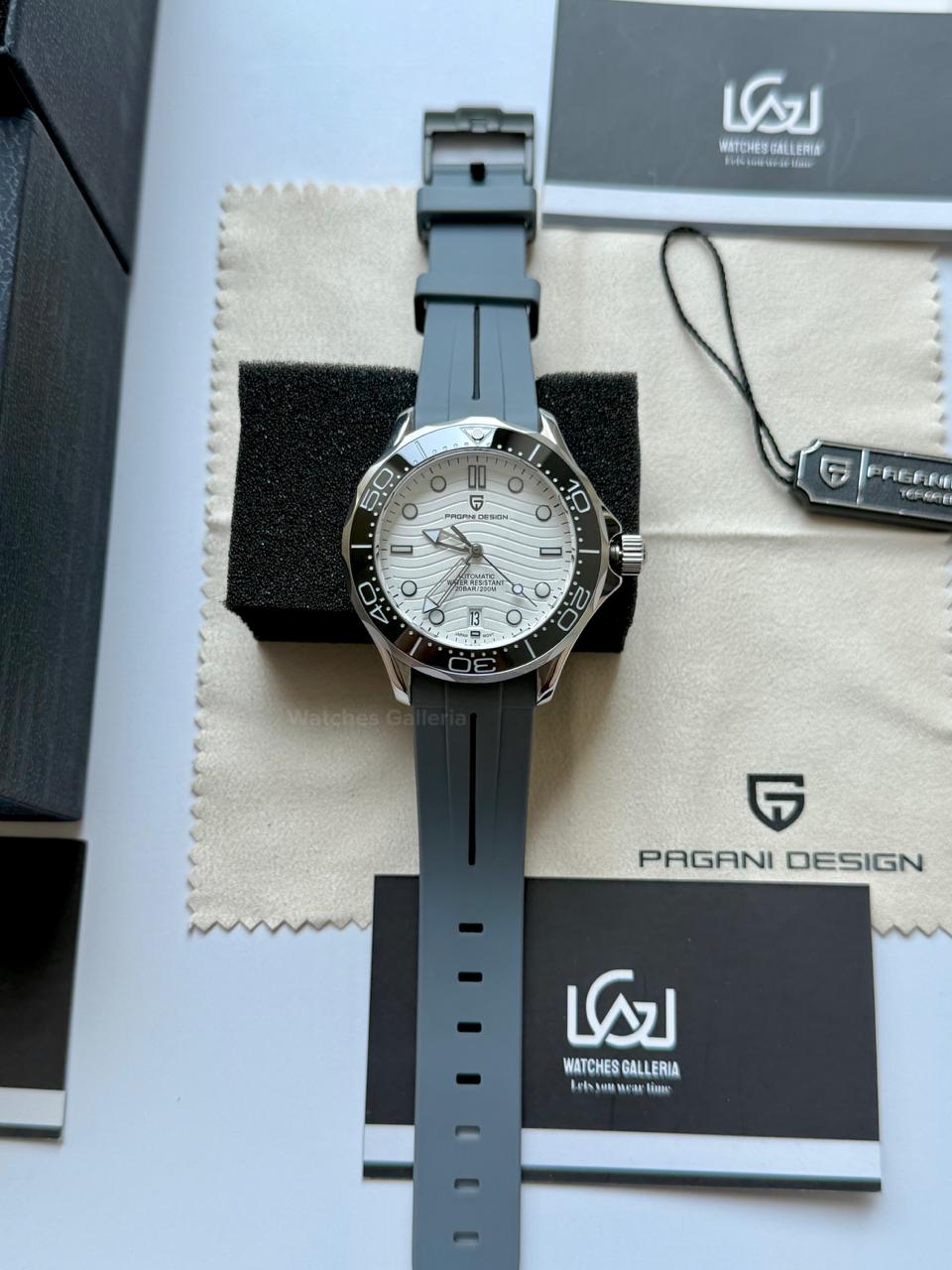 Pagani Design PD1685 Grey Silicon Seamaster Diver White Automatic Watch – 200M Sapphire Crystal NH35A/Miyota Luxury Dive Watch in Pakistan | Watches Galleria