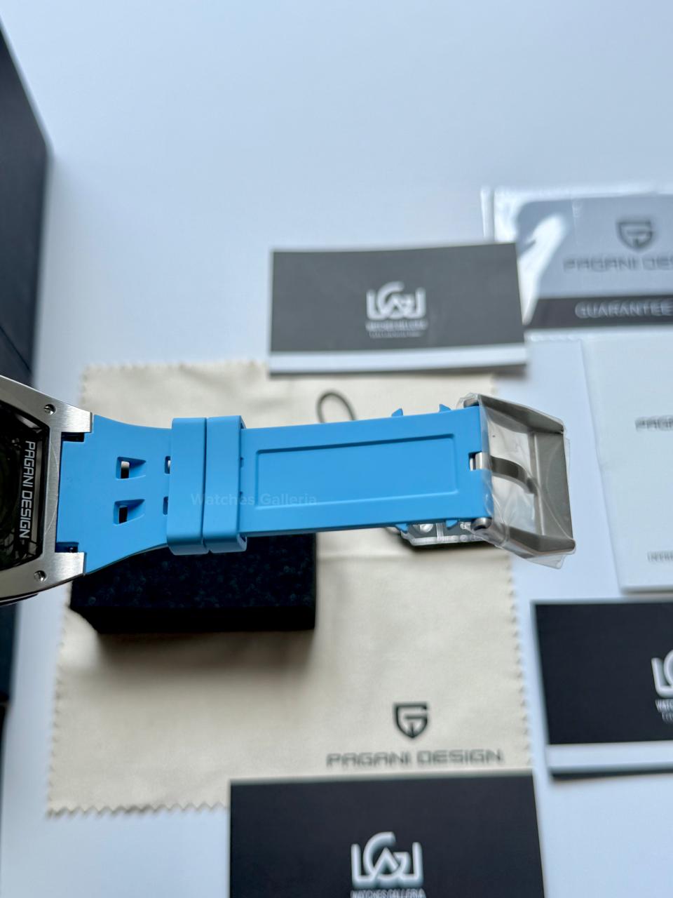 Pagani Design PDYS018 Ice Blue Tonneau Skeleton Silver Ice Blue Automatic Watch | Sapphire Crystal | SX5021 Movement | 50M Waterproof | Pakistan