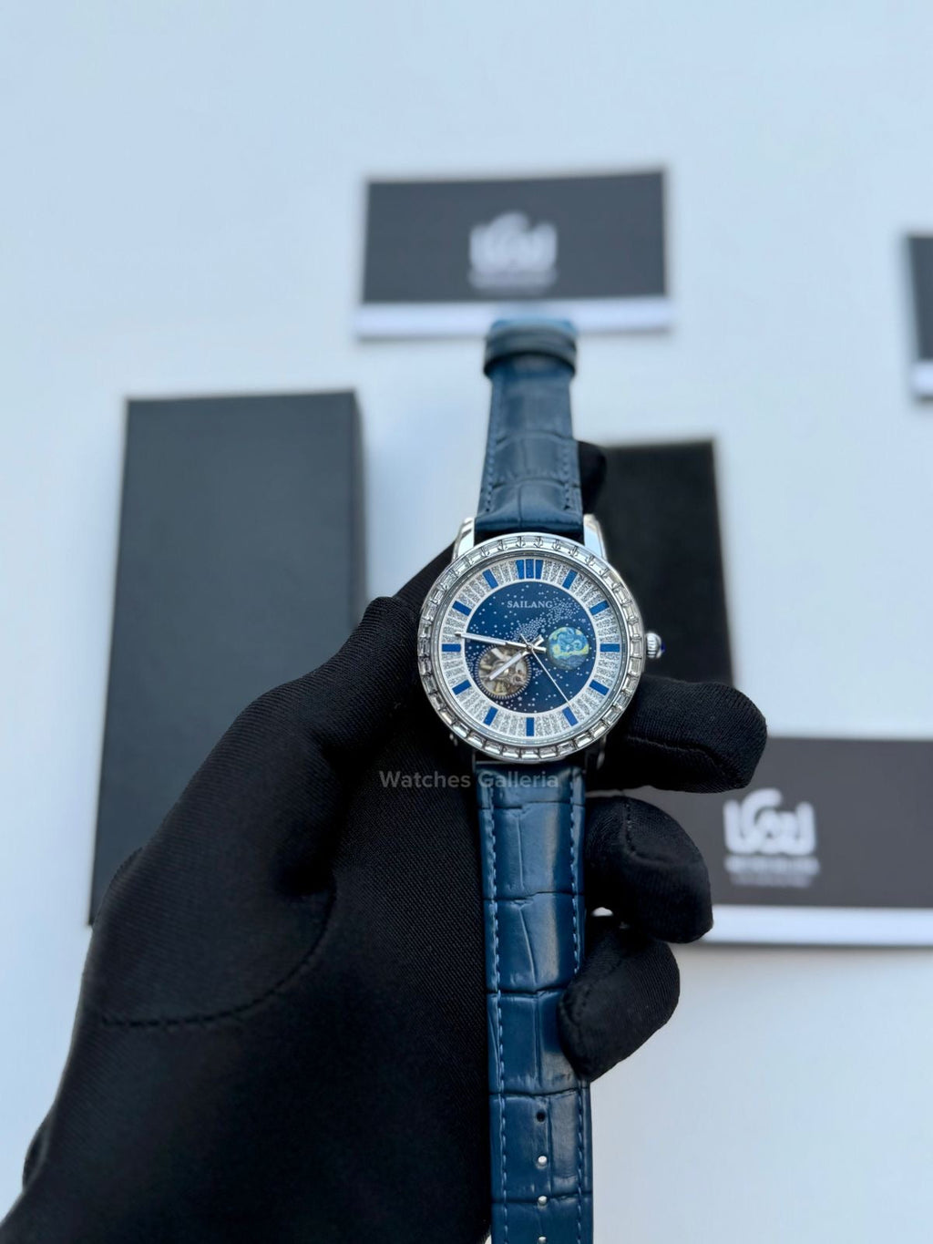 Sailang Moon Dial Open Heart Watch Automatic (Blue) 6603A Watches Galleria