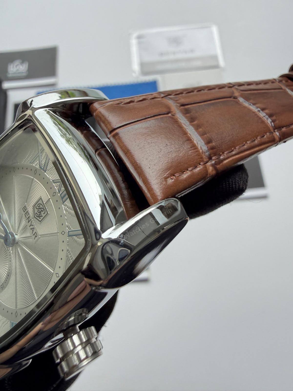 Benyar BY5114 Square Tank Watch in Pakistan – Brown Silver White Elegant Quartz Leather Strap Men’s Dress Watch