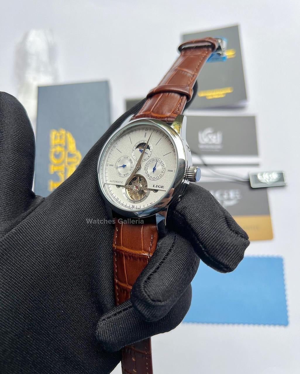 Lige Moonphase Automatic (Brown Silver) LIGE6828