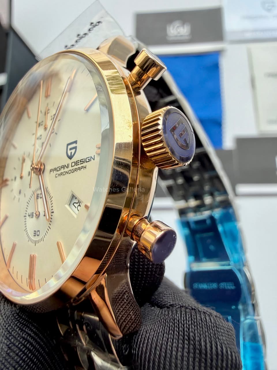 Pagani Design PD2720K Flight Chronograph Watch Limited Edition Rose Gold White Dial Men’s Luxury Watch | Japanese Seiko VK67 Mecha Quartz Chronograph Movement | Stainless Steel Bracelet | 50M Waterproof