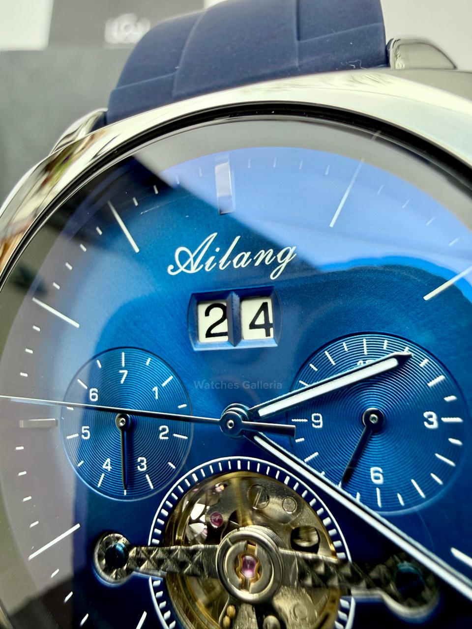 Ailang AI8655G Square Chronograph Automatic Watch Black Blue – Skeleton Flywheel, Big Date, Luxury Square Dial Men’s Watch