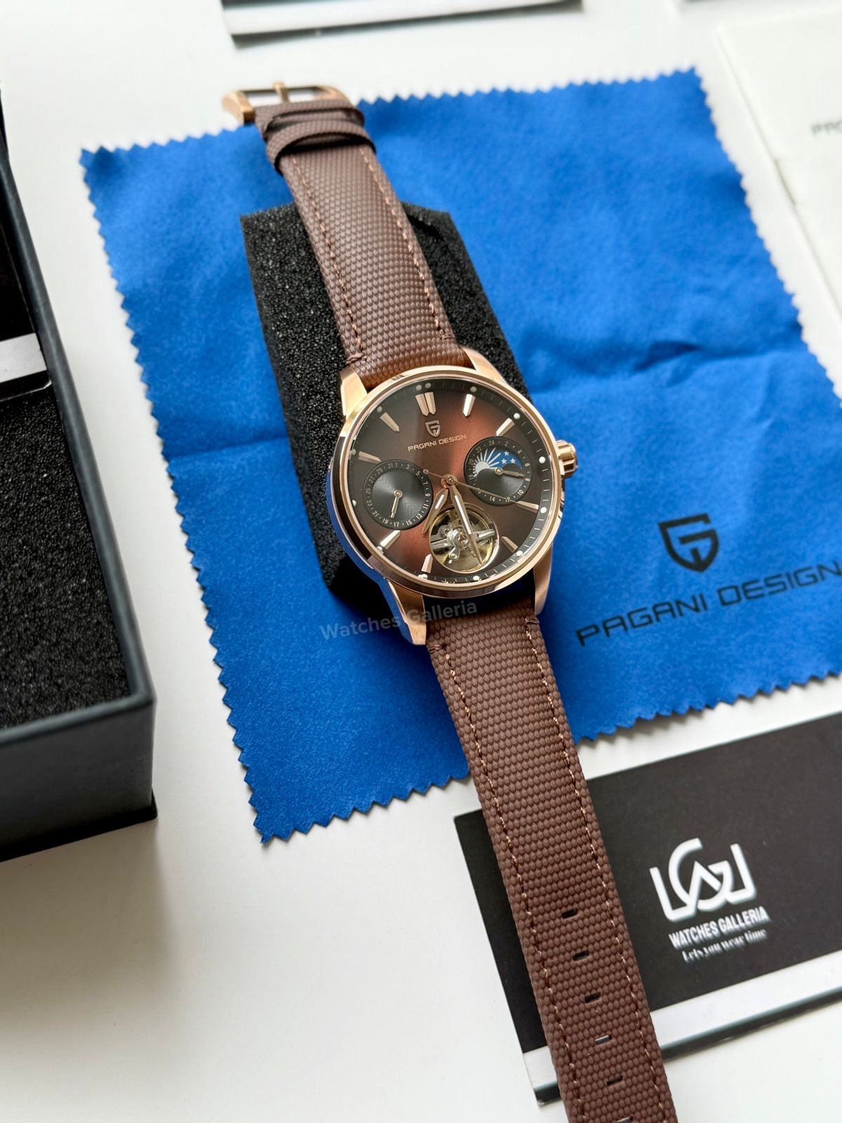 Pagani Design PDys021 Moonphase Flywheel Automatic Latest Watch (Brown/Rose Gold) PD-YS021 Pagani Design in Pakistan